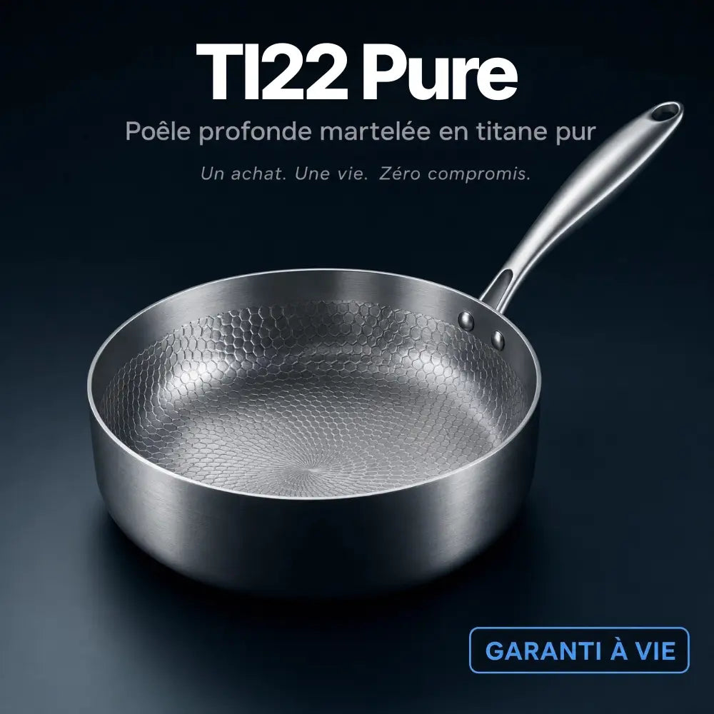 Poêle profonde martelée en titane pur