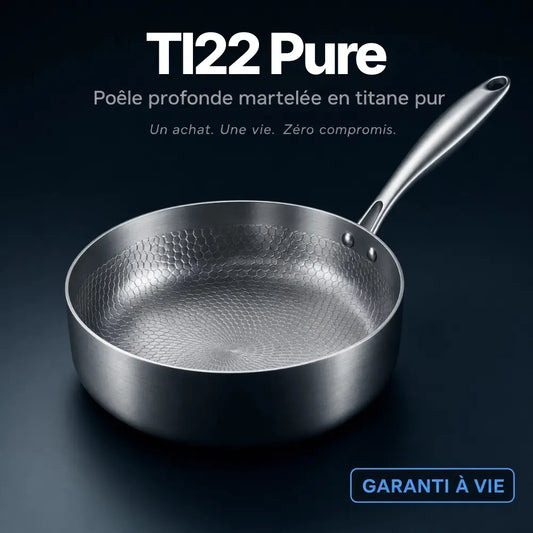 Poêle profonde martelée en titane pur