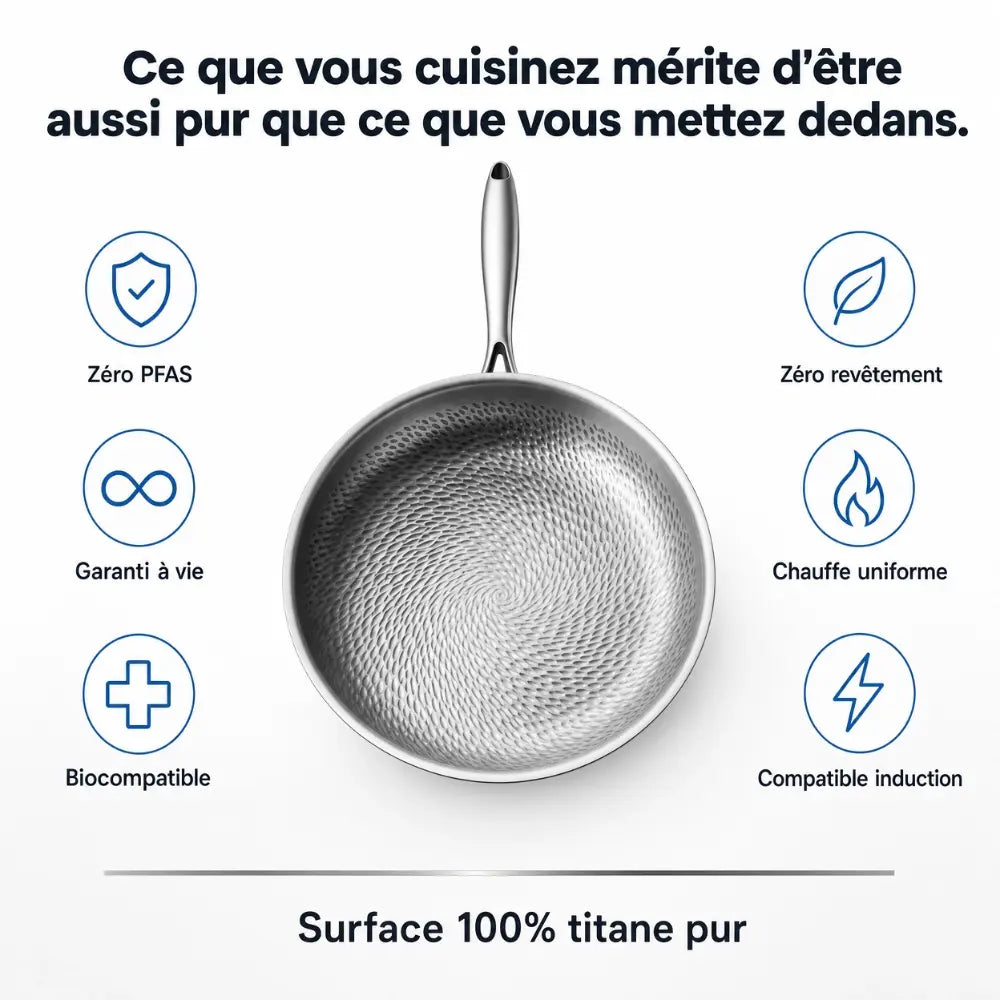 Poêle martelée en titane pur
