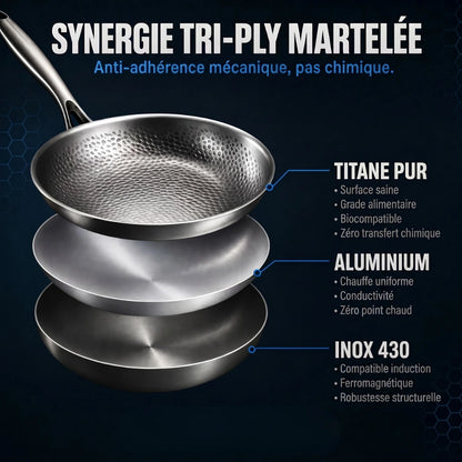 Poêle martelée en titane pur