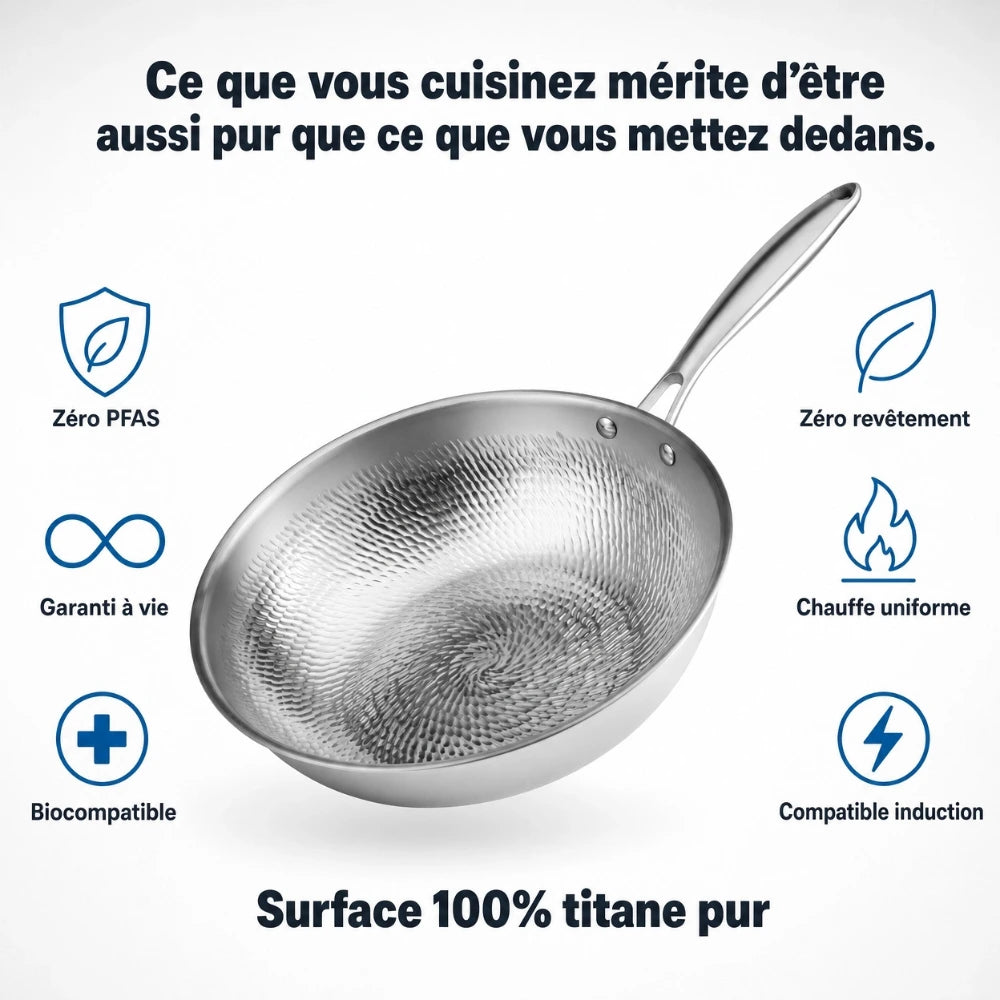 Wok martelé en titane pur