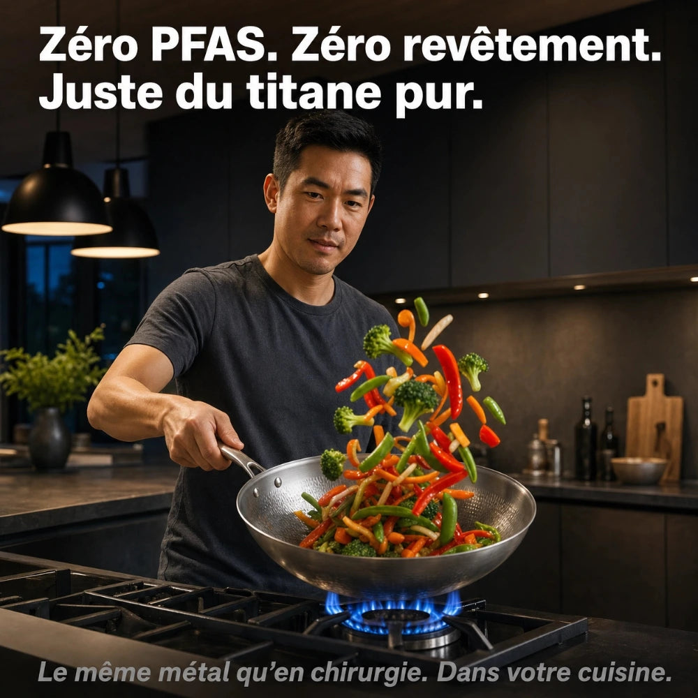 Wok martelé en titane pur