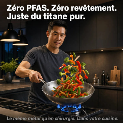 Wok martelé en titane pur