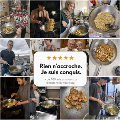 Wok martelé en titane pur