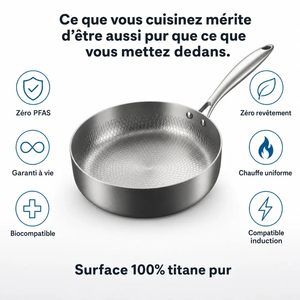 Poêle profonde martelée en titane pur