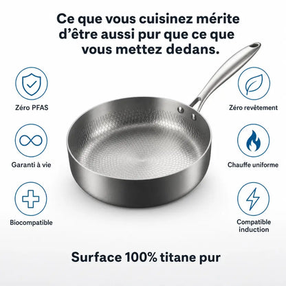 Poêle profonde martelée en titane pur