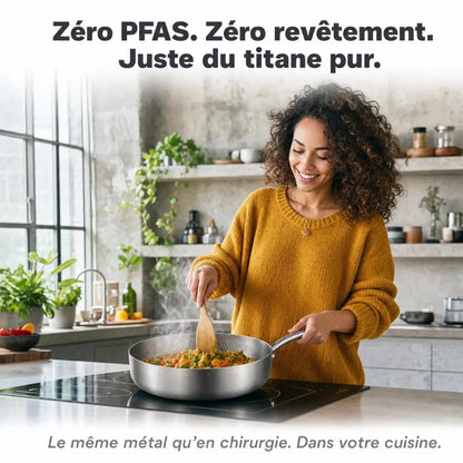 Poêle profonde martelée en titane pur